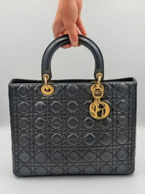 Sac Lady Dior Large cuir cannage noir vintage