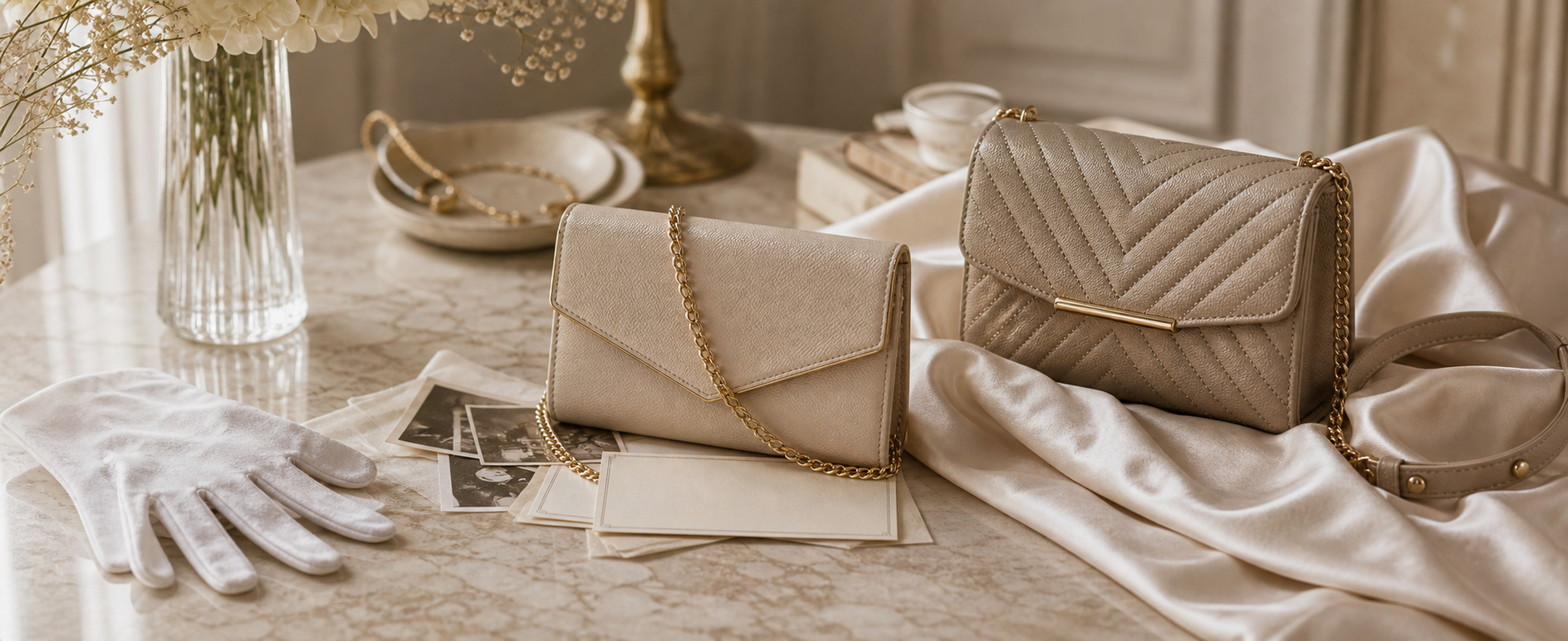 Bannière éditoriale pour les petits sacs de luxe vintage