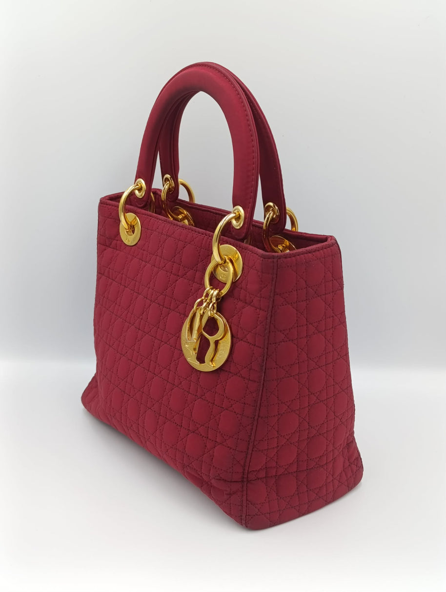 Breloques DIOR dorées Lady Dior medium framboise