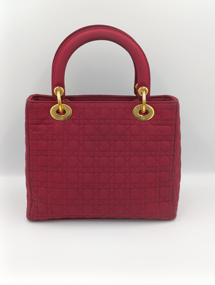 Intérieur sac Lady Dior medium nylon framboise