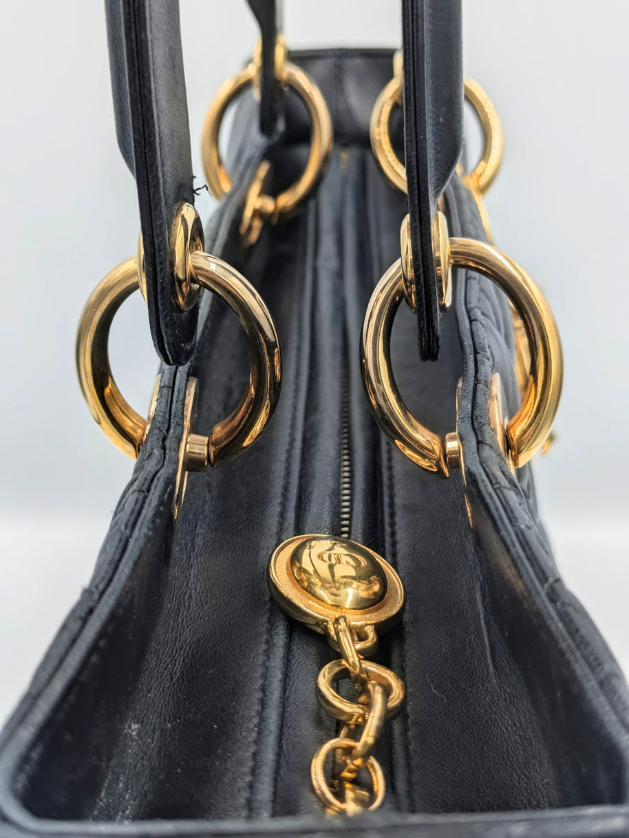 Sac Lady Dior Large — Cuir Agneau Noir Matelassé, Vintage, Breloques Dorées