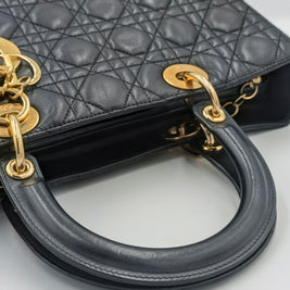 Sac Lady Dior Large — Cuir Agneau Noir Matelassé, Vintage, Breloques Dorées