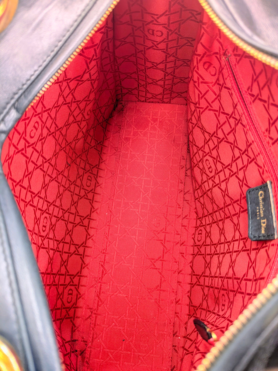 Sac Lady Dior Large — Cuir Agneau Noir Matelassé, Vintage, Breloques Dorées