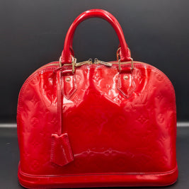Sac Louis Vuitton Alma cuir verni rouge vintage vue principale