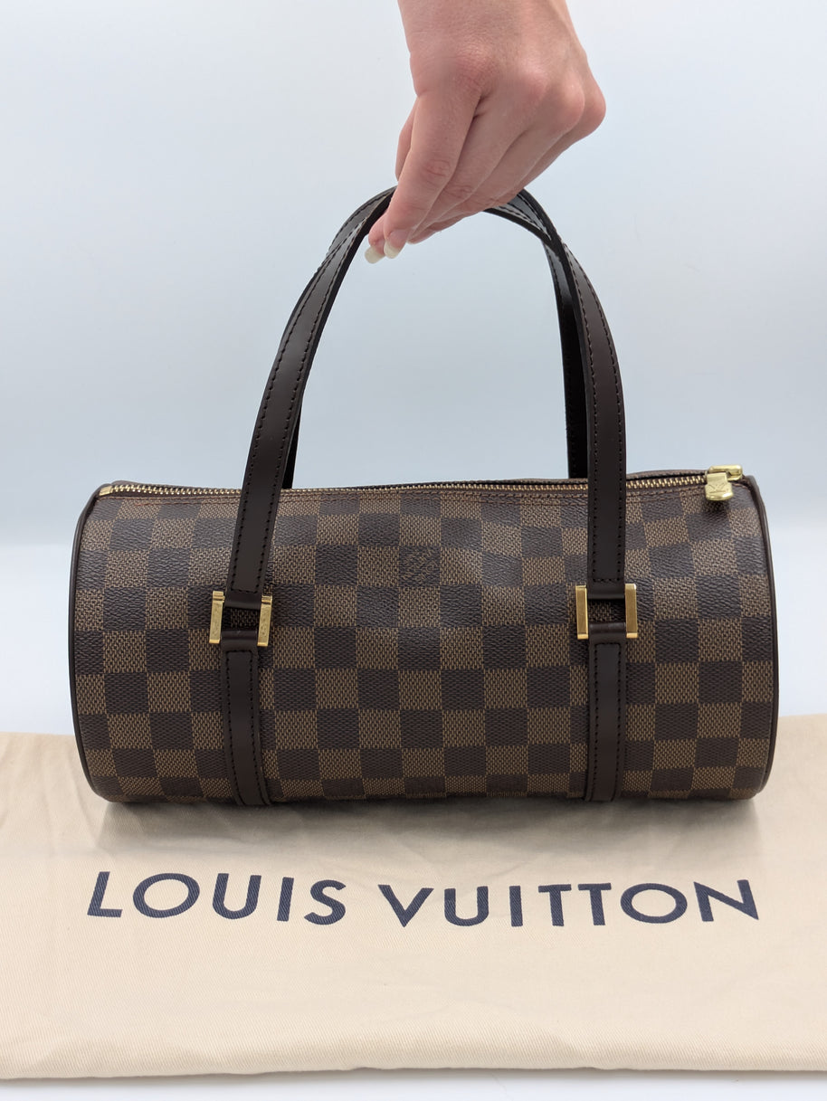 Sac Louis Vuitton Papillon PM toile Damier Ébène vintage vue de face
