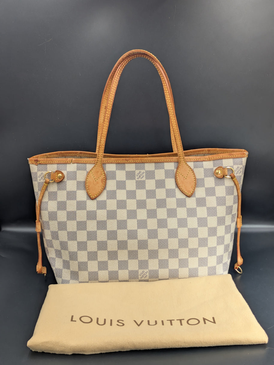 Sac Louis Vuitton Neverfull PM toile Damier Azur vintage vue de face