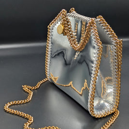 Sac Stella McCartney x Sorayama Falabella tiny argenté de trois quarts